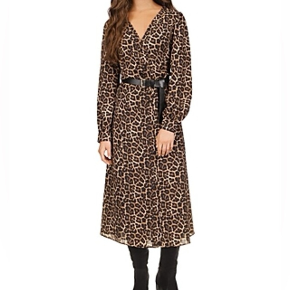 Michael Kors Women's Kate Animal-Print Button-Down Belted Midi Dress
